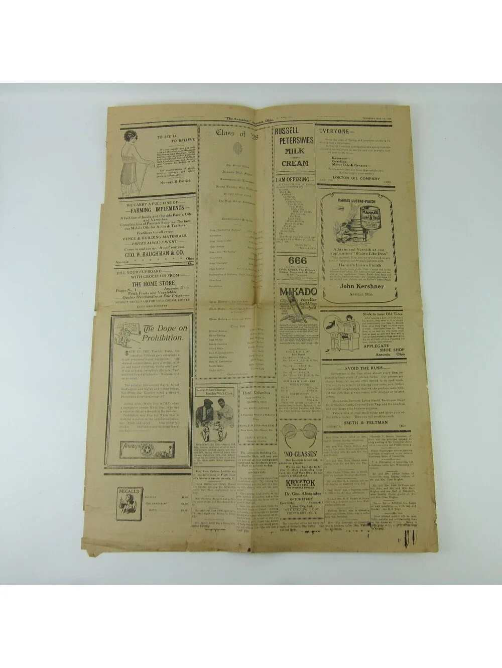 The Ansonian Newspaper Ansonia Darke County Ohio Thursday May 1928 Antique RARE